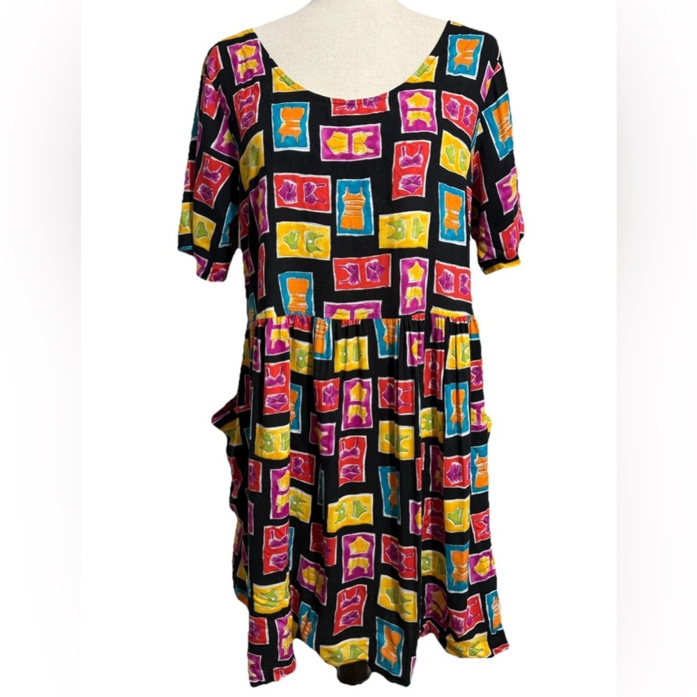 Sand Dollars 90s Vintage Dress Bikini Print Babydoll Pockets Size Large ILGWU